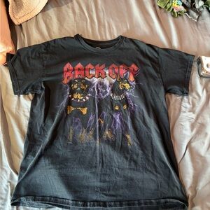 Black 'Back Off' Graphic Tee with Doberman Design